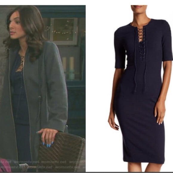 Derek Lam 10 Crosby Black Ribbed Knit Lace Up Bodycon Midi Dress Size 6 NEW - Picture 4 of 9